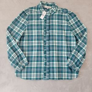 NWT LOFT High Neck Ruffle Front Long Sleeve Top XL